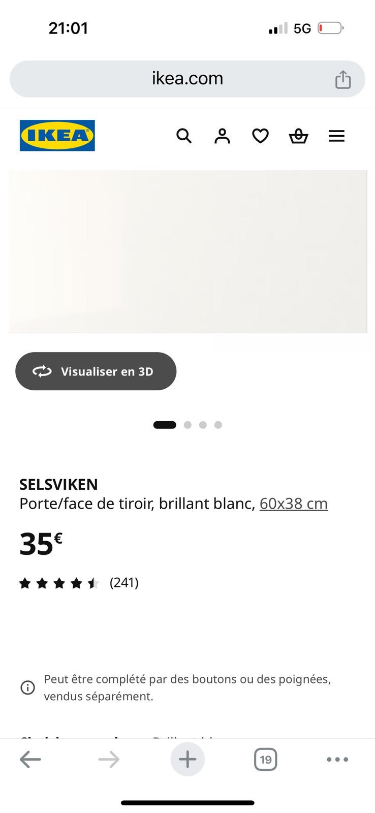 2 Portes/faces de tiroir, brillant blanc, 60x38 cm, Ophalen