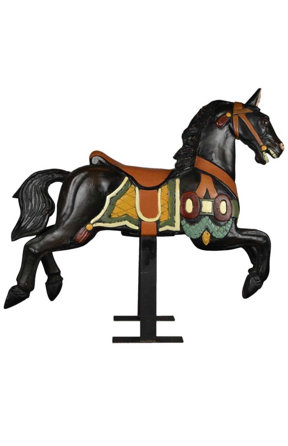 Oud houten Kermis Paard op Metalen Voet, Ophalen