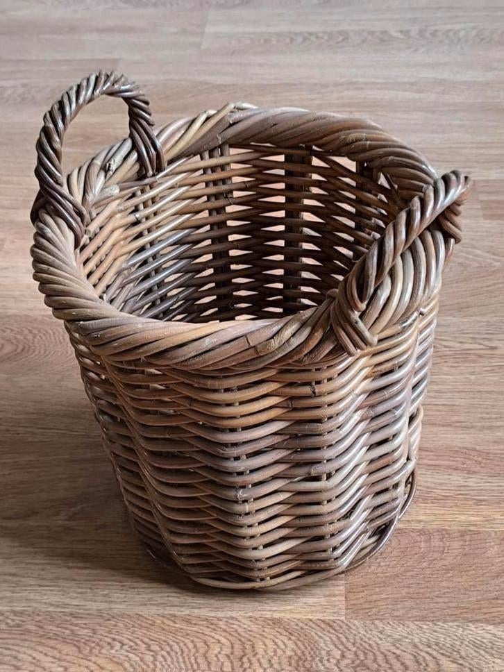 Vintage dikgevlochten rieten cache pot, Ophalen of Verzenden