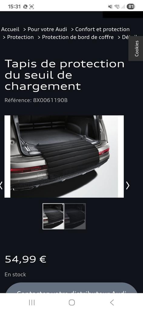 Tapis de protection de coffre Audi - neuf, Autos : Divers, Coffres de toit, Enlèvement
