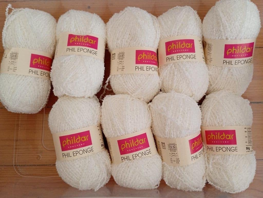 Phildar Phil éponge 9 pelotes de laine blanche, Enlèvement ou Envoi, Neuf, Tricot ou Crochet, Laine ou Fils