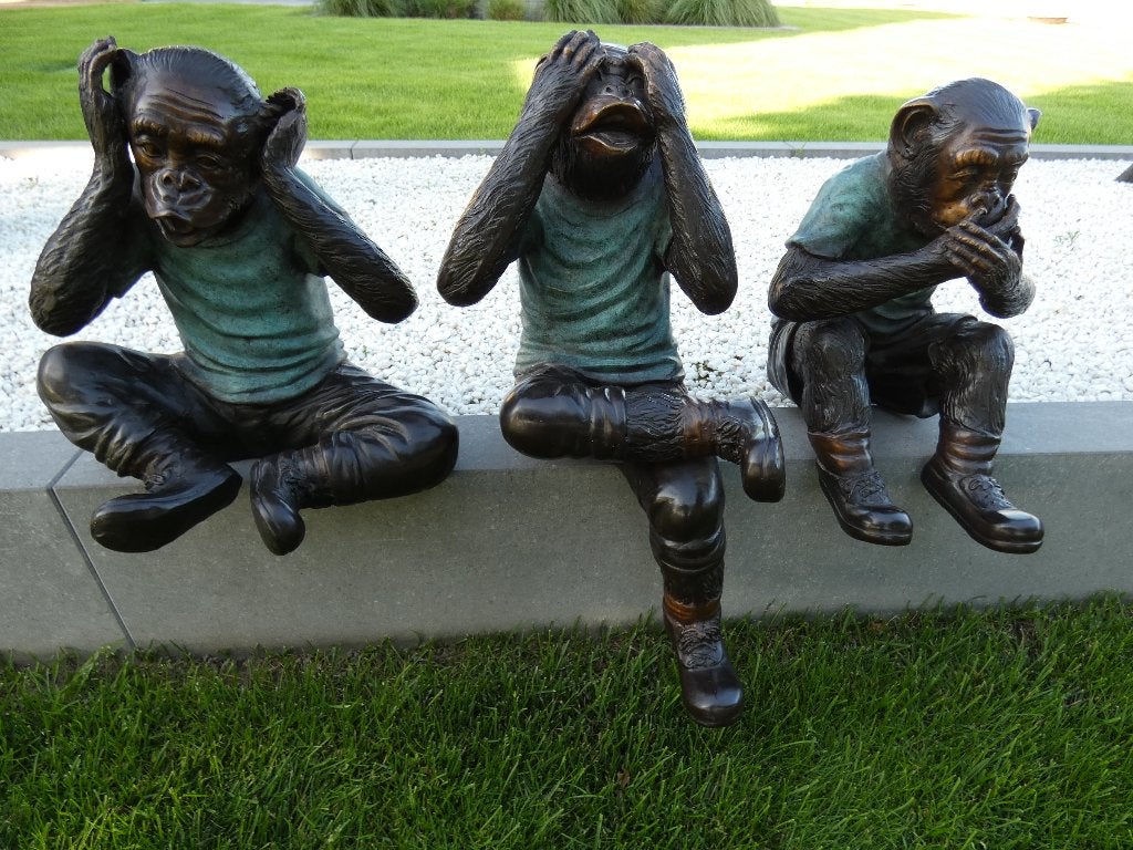 BRONZEN HOREN,ZIEN EN ZWIJGEN 3 AAPJES ZEER MOOIE BRONZEN!!!, Tuin en Terras, Tuinbeelden, Ophalen of Verzenden, Nieuw, Overige materialen