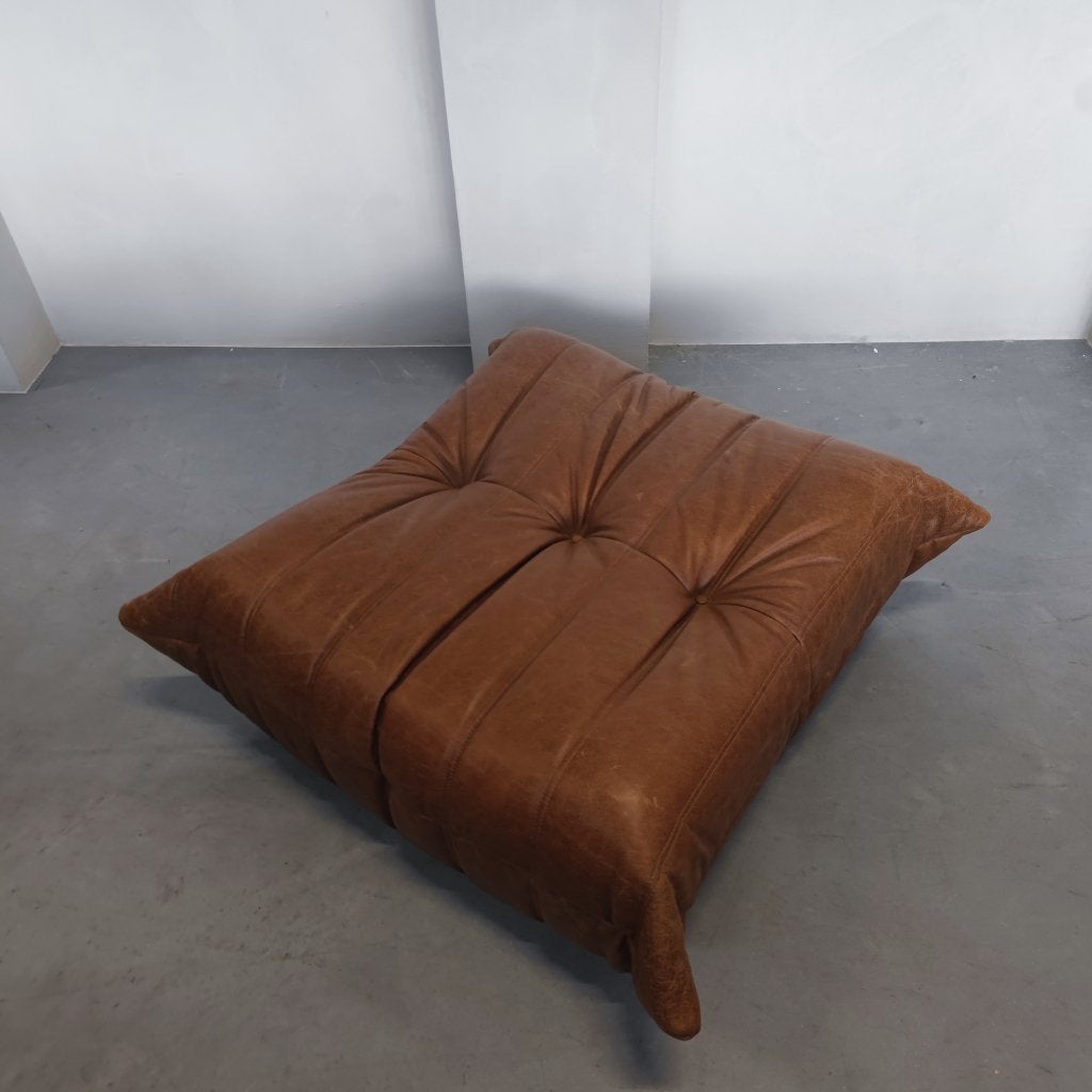 Ligne Roset Togo Ottoman | Cognac Leder, ., Vierkant, Nieuw, Leer