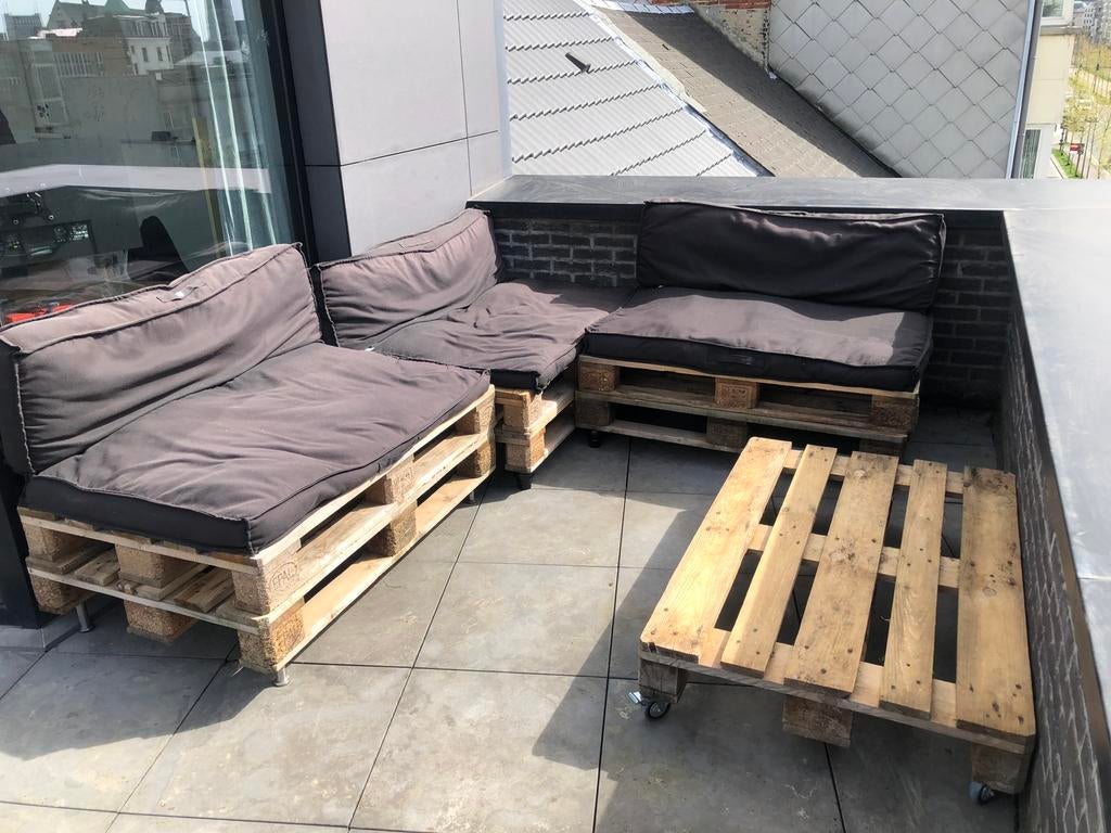 Kussenset palletlounge, Tuin en Terras, Tuinsets en Loungesets, Ophalen, Kunststof, Gebruikt, 3 zitplaatsen