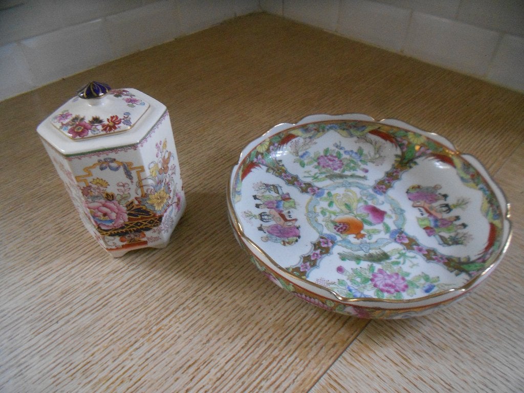 Engels-Chinese theepot/bus + Vintage Chinese schotel, Ophalen of Verzenden