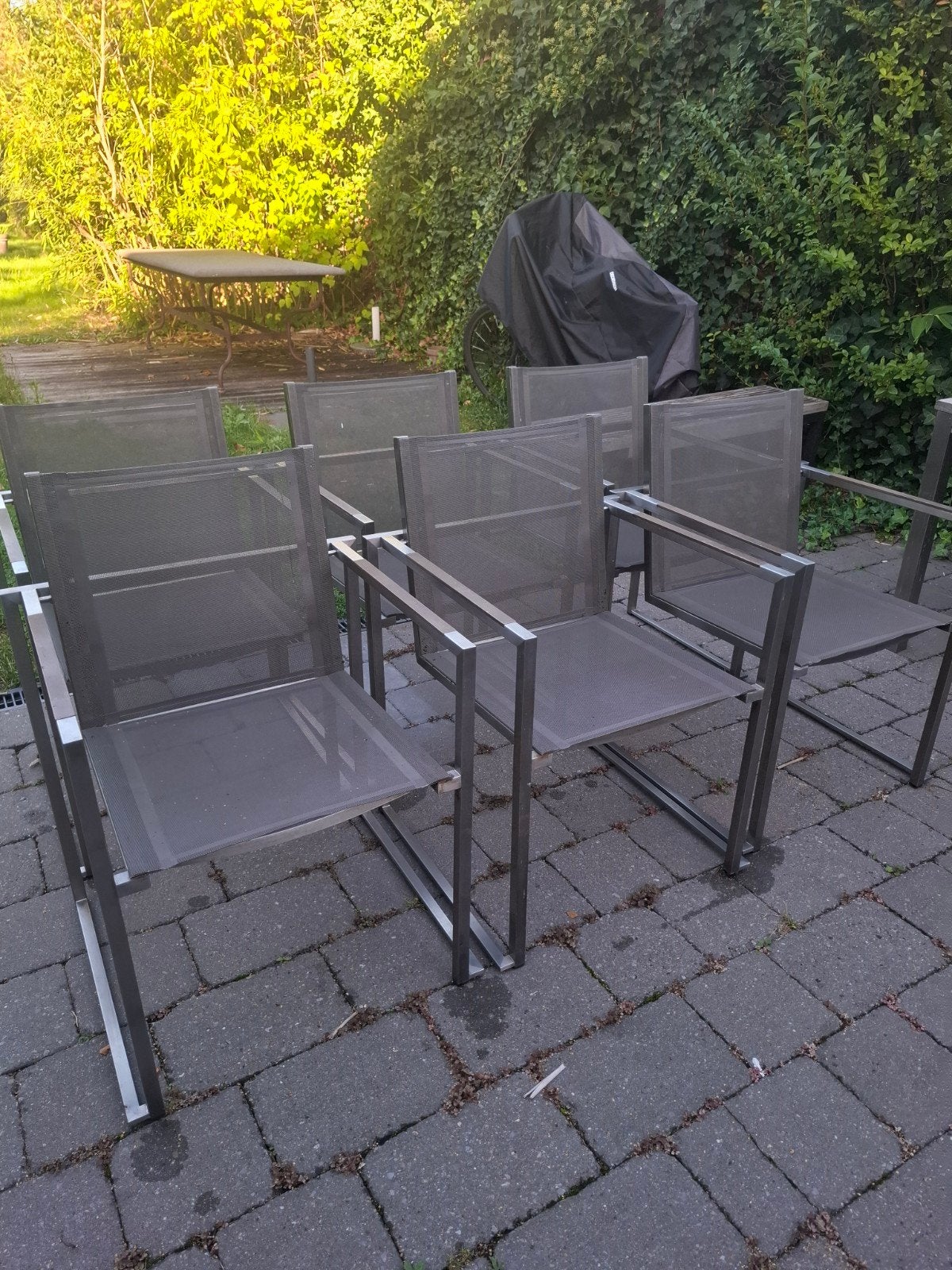 6 outdoor stoelen taupe stapelbaar, Tuin en Terras, Ophalen, Stapelbaar