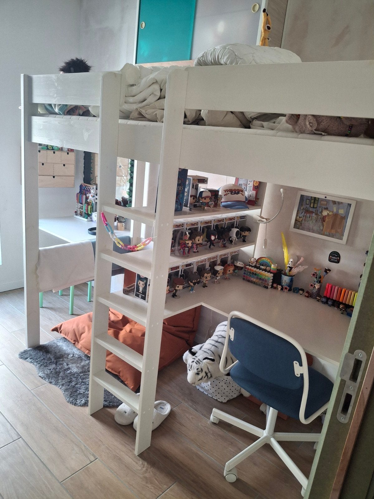 Hoogslaper 90x200 Vipack Pino met bureau, Ophalen, Hoogslaper
