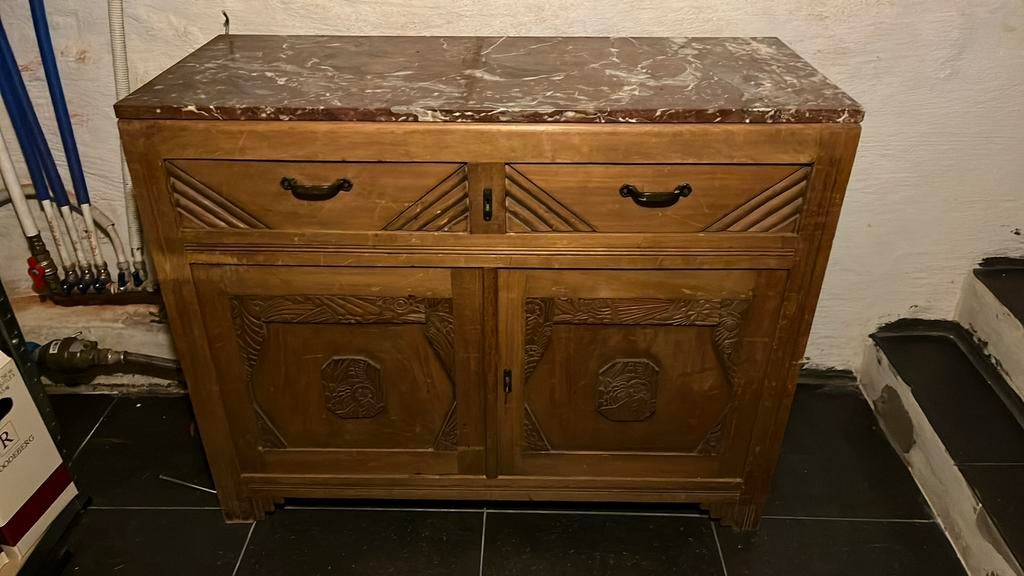 Kastje met marmerblad Bordeauxrood, Huis en Inrichting, Ophalen, Gebruikt, Brocante