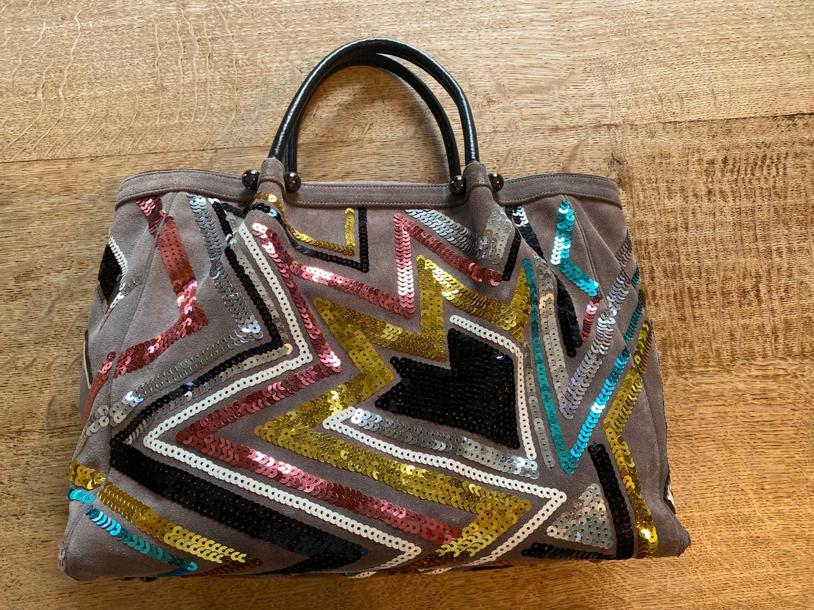 Sac Renaud Pellegrino Paris vintage à sequins, Enlèvement, Comme neuf, Gris, Sac à main