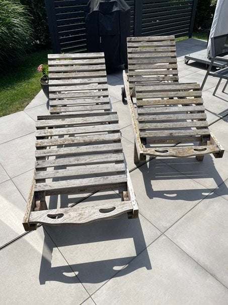 Teak ligbedden, Tuin en Terras, Ophalen, Gebruikt, Teakhout, Tuinset