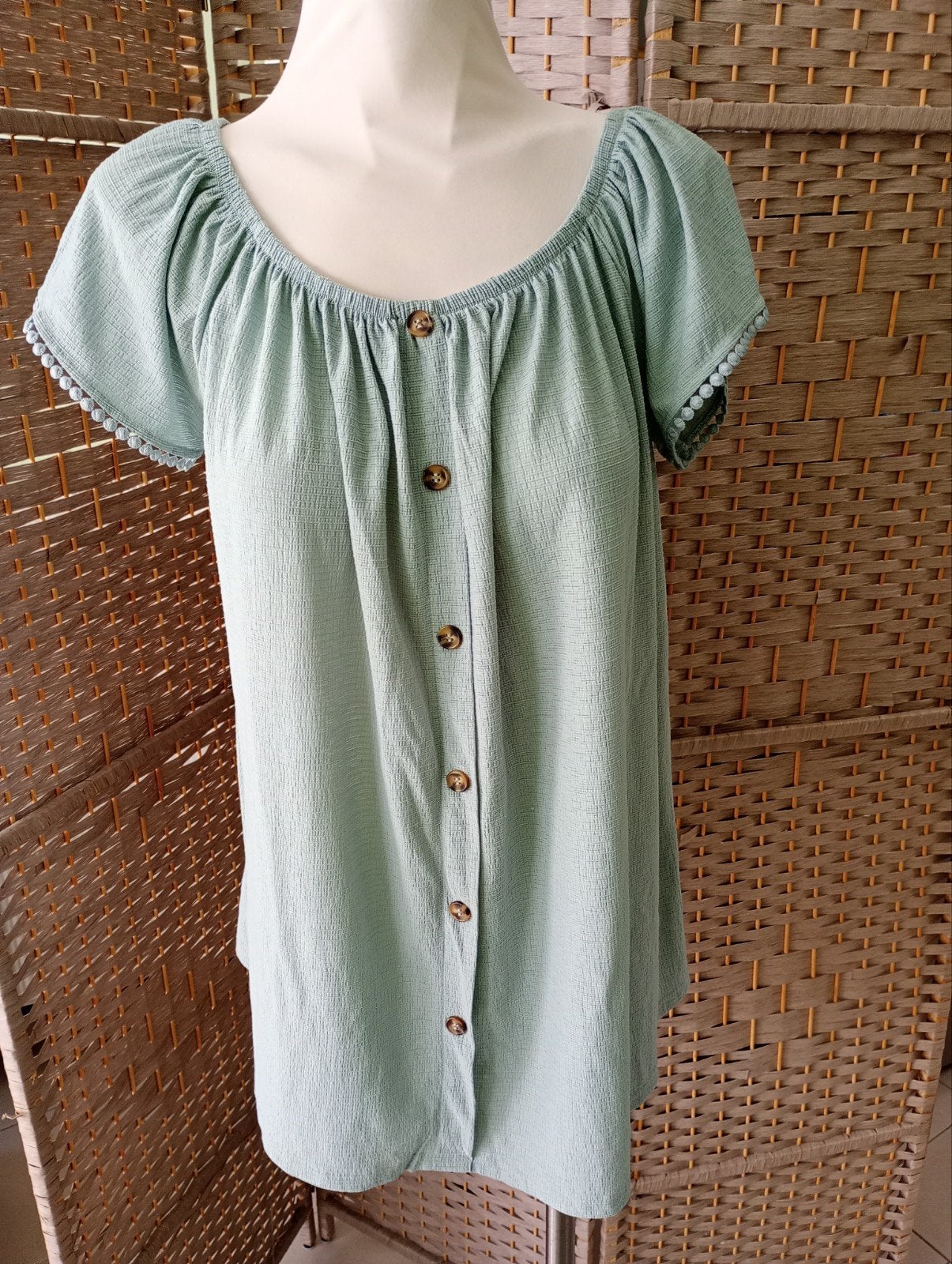 Tunique / Blouse Fluide Vert Sauge Modavista – Taille 46, Kleding | Dames, Ophalen of Verzenden, Groen, Korte mouw