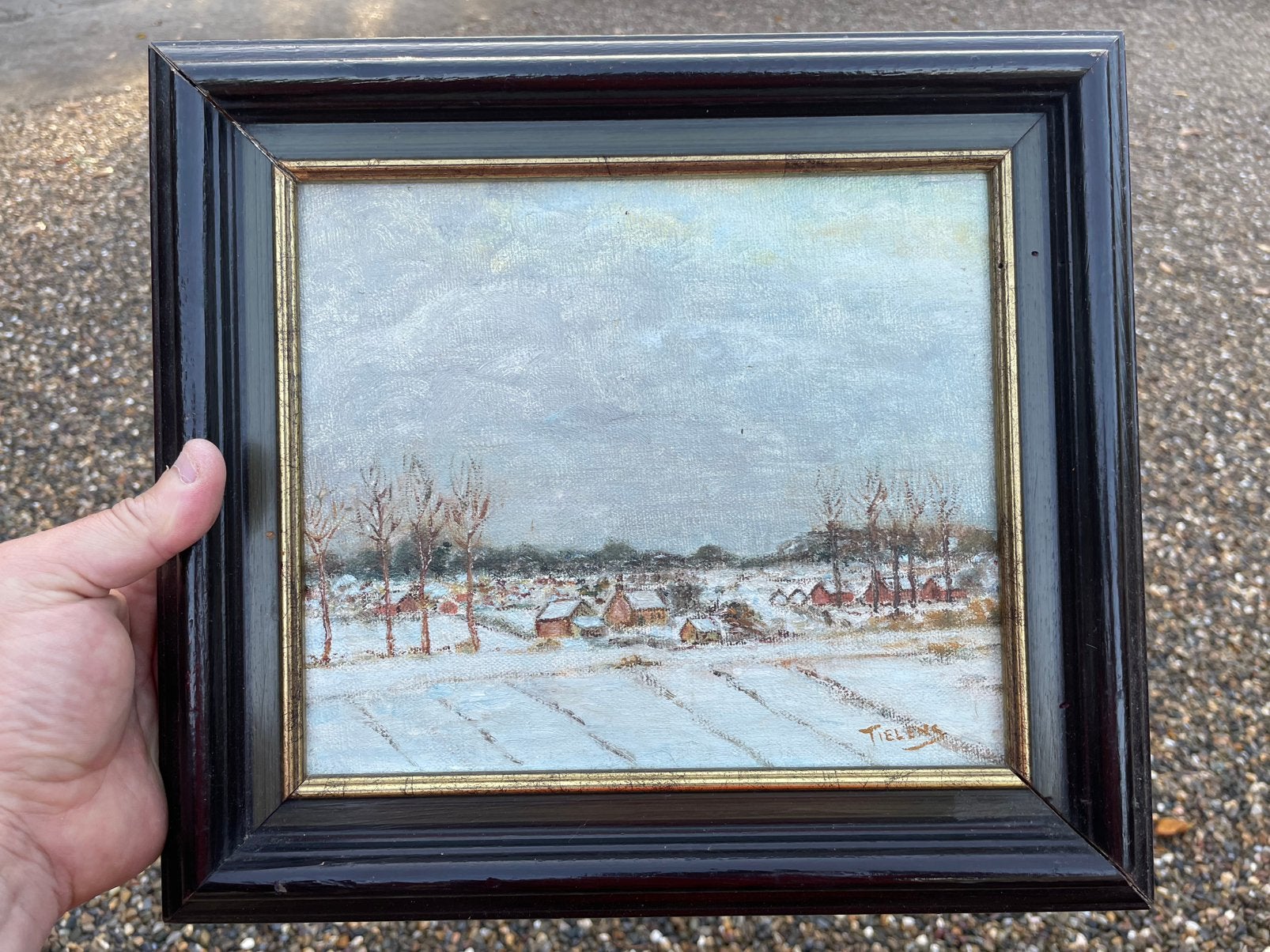Winterlandschap olieverf op doek van Tielens, Ophalen of Verzenden, Olieverf, Doek