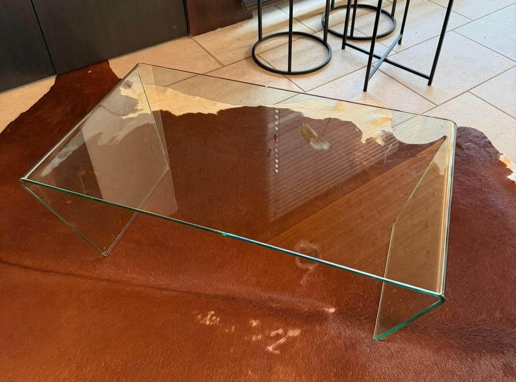 Salontafel met 2 bijzettafeltjes in glas, Ophalen, Glas