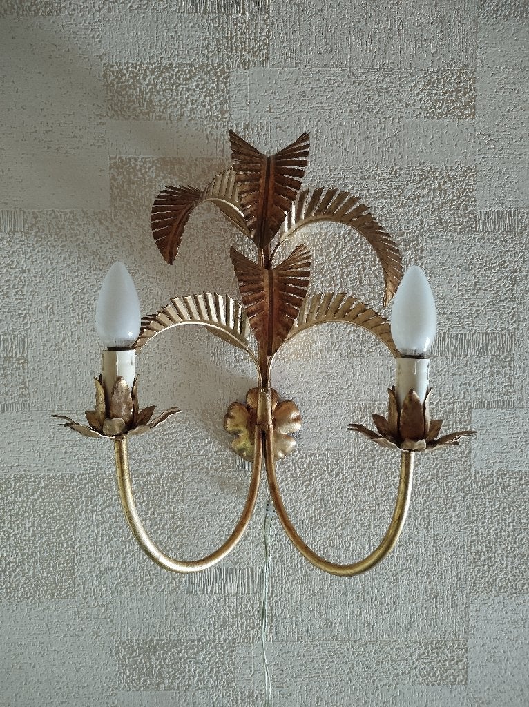 Lampe murale Hollywood Regency '70, Maison & Meubles, Lampes | Appliques, Utilisé, Métal, Applique murale, E14 (petit), Doré, Autres marques