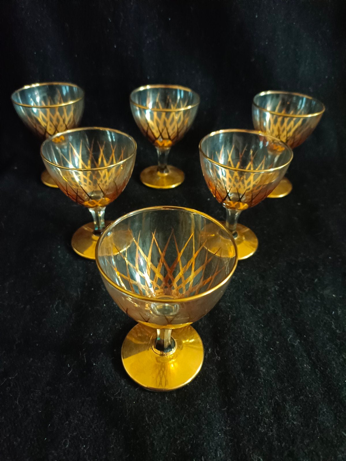 6 handgeschilderde vintage likeurglaasjes, Antiek en Kunst, Ophalen of Verzenden, Glas