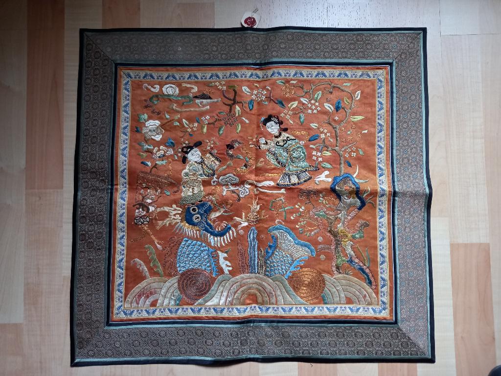 Napperon chinois en soie 70x60 cm, Antiquités & Art, Tapis & Textile, Enlèvement