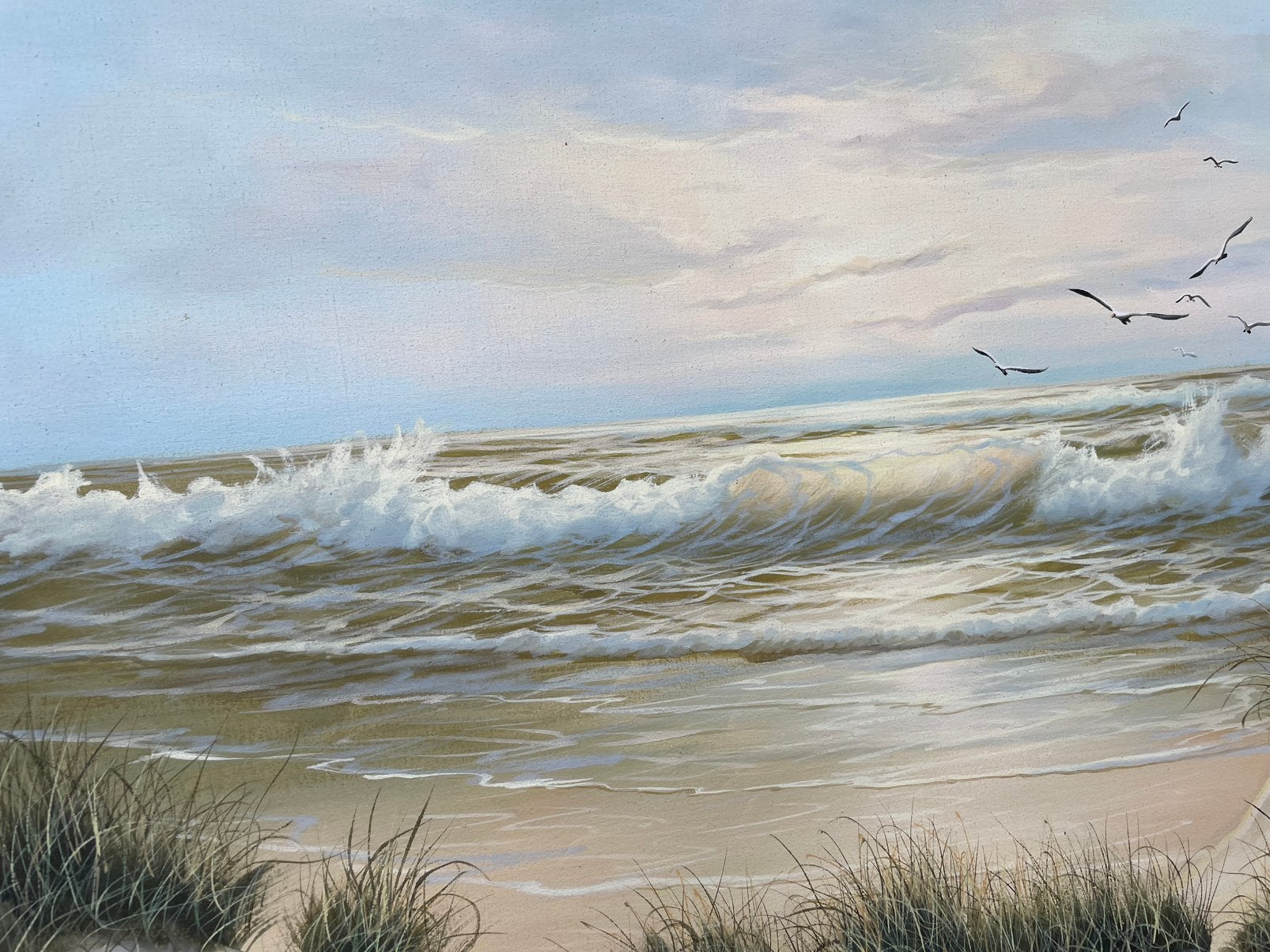 Grand Tableau Peinture Huile sur Toile "Marine et Dunes", Peinture à l'huile, Signé, Enlèvement, Réaliste