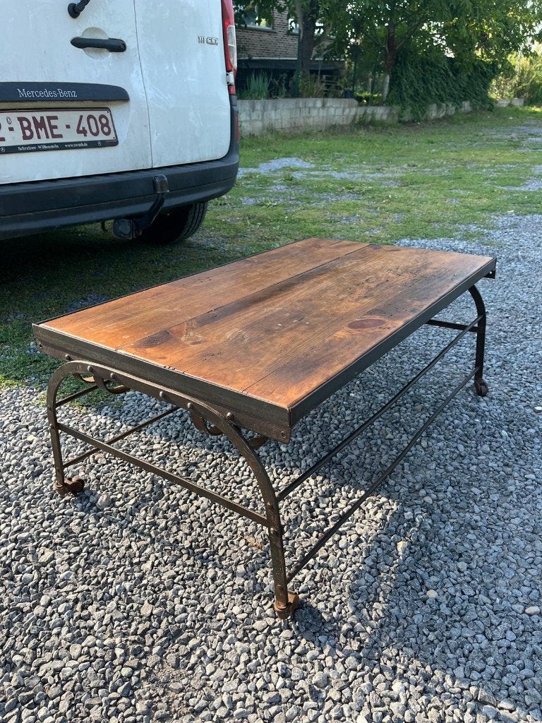Rustieke bijzettafel op wielen, Huis en Inrichting, Ophalen, Minder dan 45 cm, Gebruikt, Rustiek