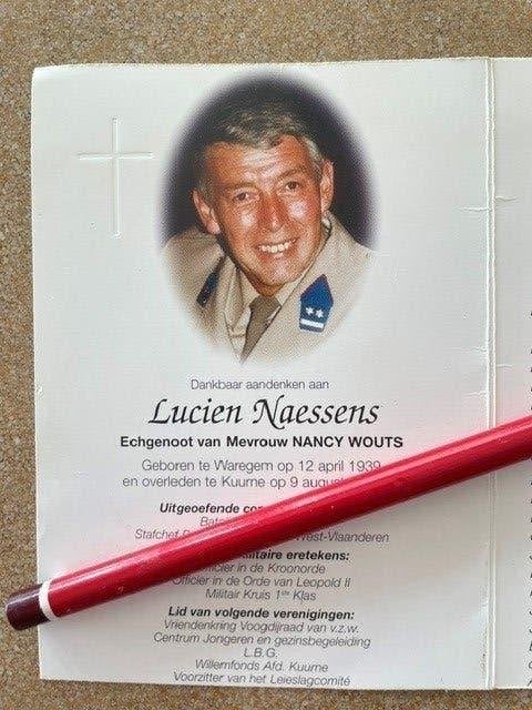 BATALJONSCOMMANDANT DHR LUCIEN NAESSENS  Waregem, Verzamelen, Bidprentjes en Rouwkaarten, Ophalen of Verzenden, Bidprentje