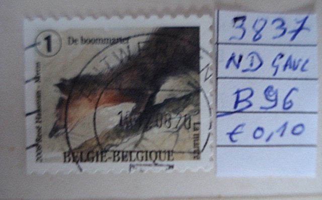Belgique  n  3837  (O)  =  B96, Affranchi, Envoi, Autre, Oblitéré