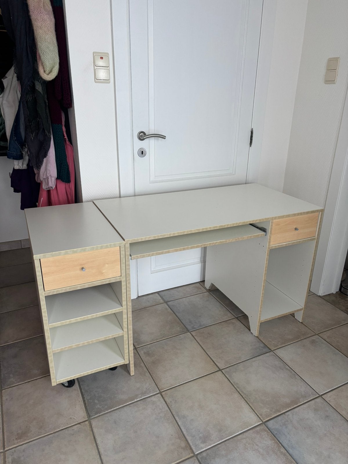 Bureau met 2 lade kastjes, Gebruikt, IKEA, Overige materialen, Wit