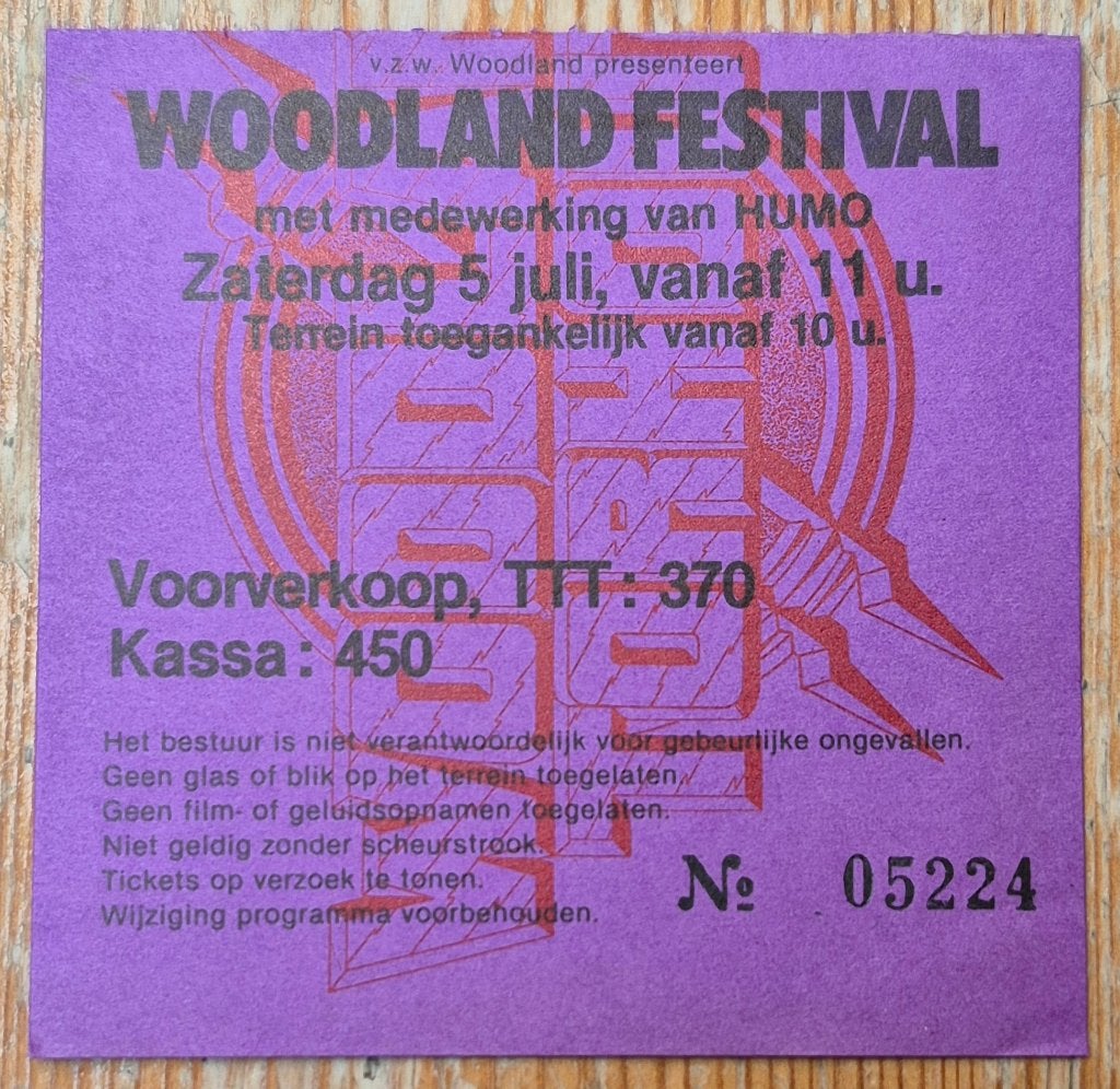 Vintage ticket Woodland Festival 1980 Torhout Werchter, Ophalen of Verzenden, Gebruikt, Overige typen