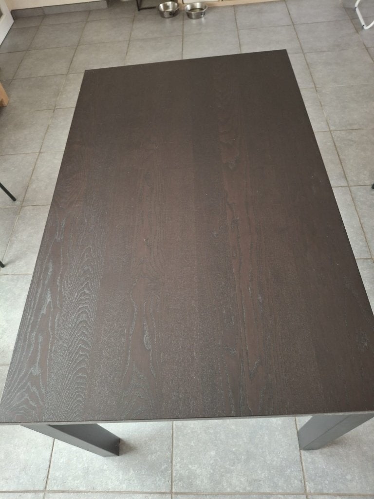 Zwarte uitschuifbare Ikea tafel, Huis en Inrichting, Tafels | Eettafels, Ophalen, Gebruikt, 100 tot 150 cm, 50 tot 100 cm