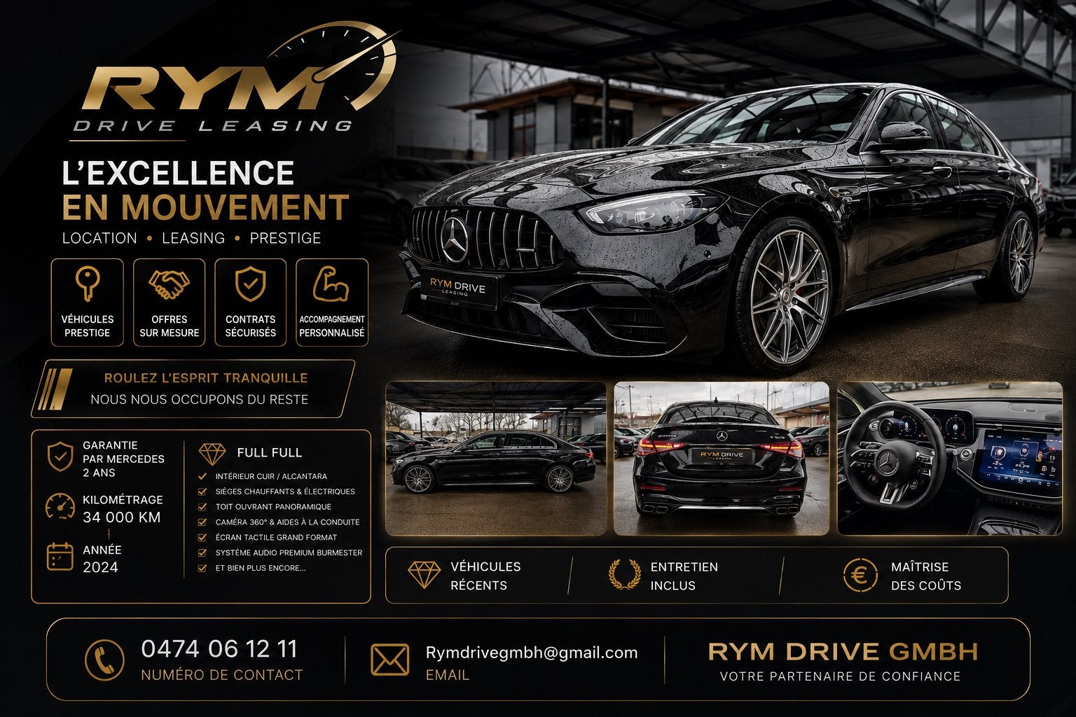 Leasing,Mercedes c63 s hybride garantie constructeur, Auto's, Mercedes-Benz, Automaat, Leder en Stof, Zwart, Bedrijf