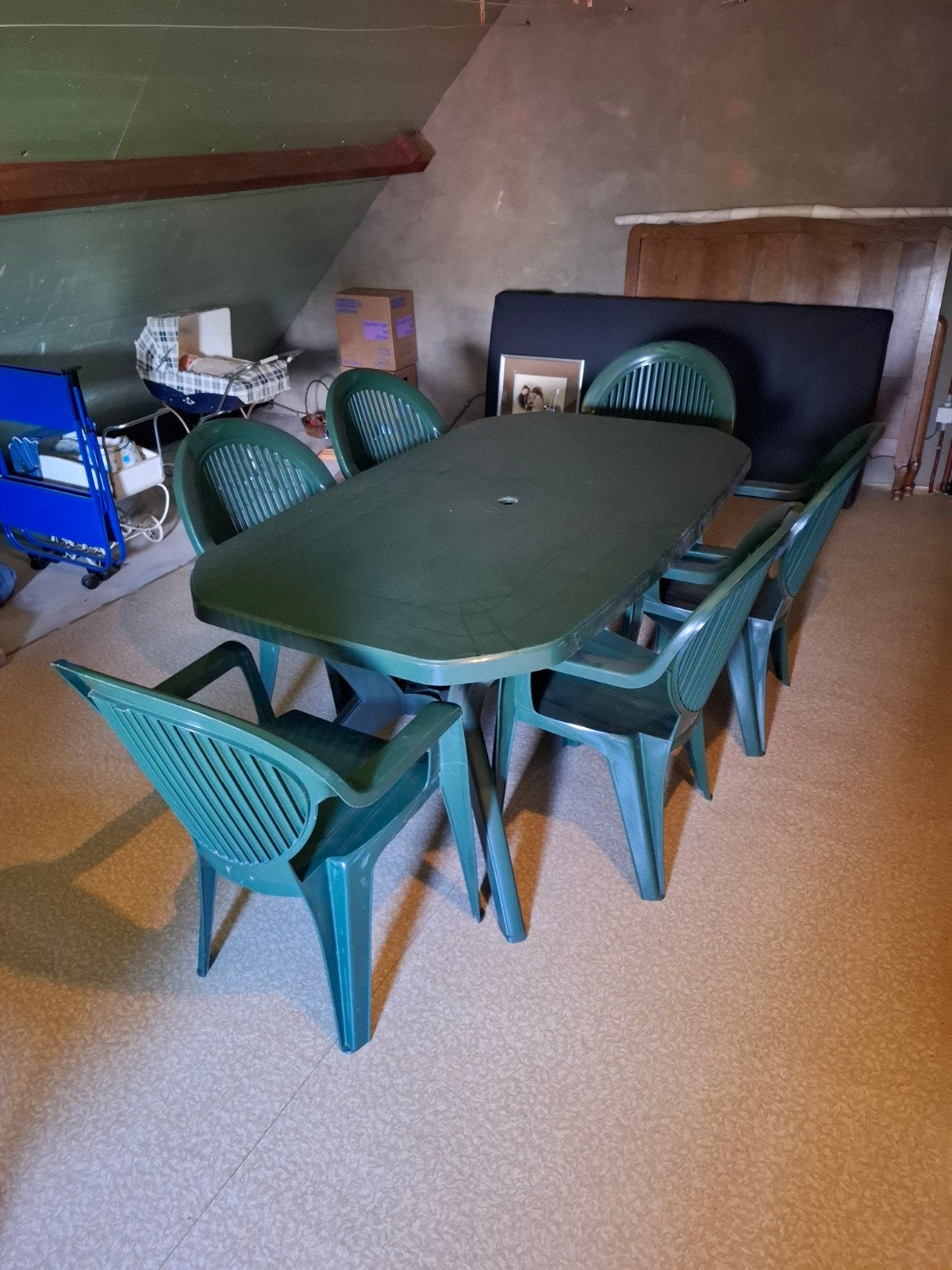 Tuinset met 6 stoelen 160 cm x 100 cm, Tuin en Terras, Ophalen, Kunststof, 6 zitplaatsen, Zo goed als nieuw