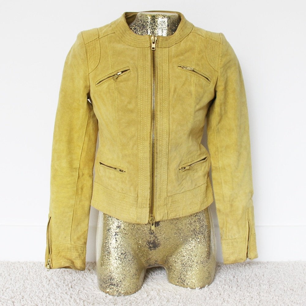 Prachtige Suede/Leren Ibana Jas (S) € 95,-, Verzenden, Geel, Zo goed als nieuw, Maat 36 (S)