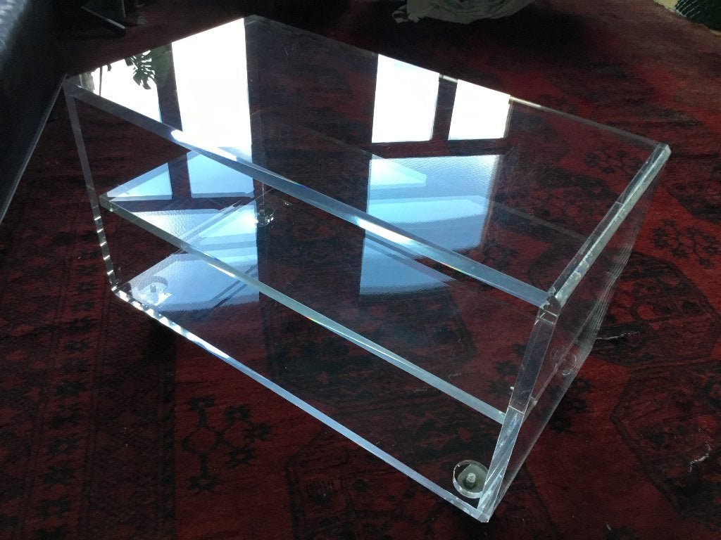 Transparante Tafel, Acrylglas, stereo- salontafel, jaren 70, Huis en Inrichting, Ophalen, Gebruikt, 50 tot 100 cm, Modern, Hollywood Regency, Cool 70-80toes