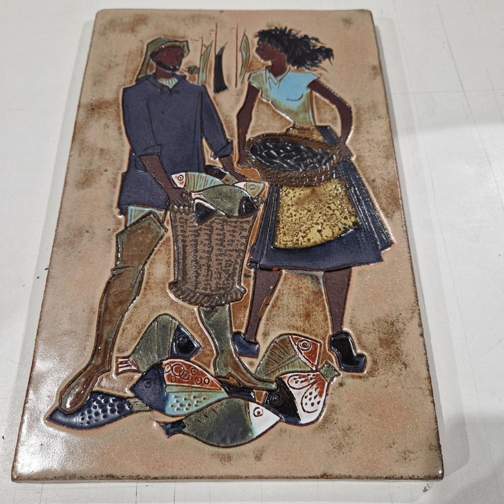 Keramiek Henk Potters  wandpaneel maritiem vissers boot man, Antiquités & Art, Enlèvement ou Envoi