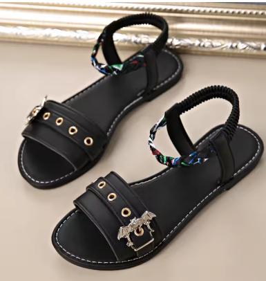 Zwarte Sandalen met Gevlochten Band en Gesp - Maten 36-41, Kleding | Dames, Schoenen, Nieuw, Verzenden