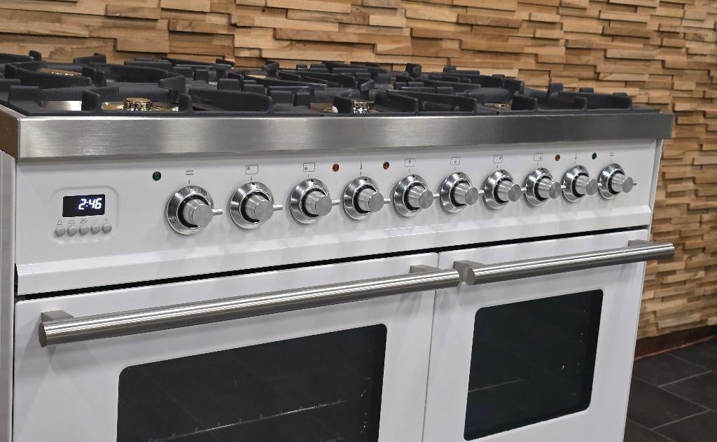 🔥Luxe Fornuis Boretti 100 cm wit + rvs 6 pits 300 oven, Ophalen, 60 cm of meer, Zo goed als nieuw, Energieklasse A of zuiniger