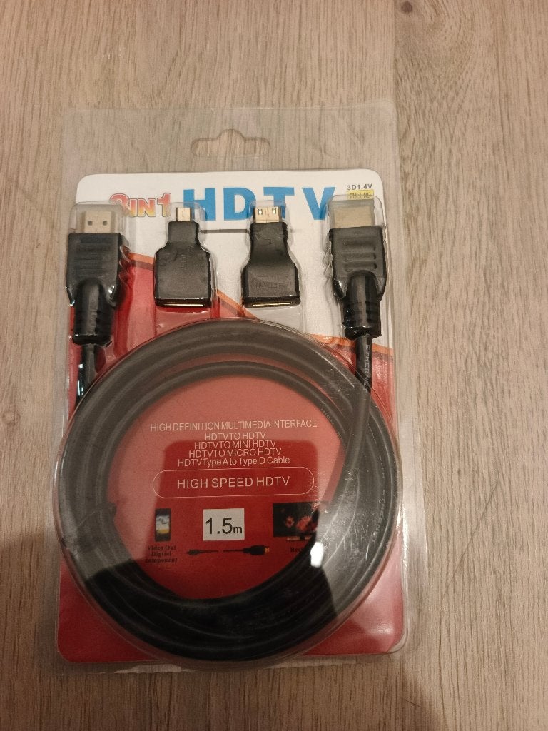 Câble HDMI 3-en-1 1,5 m avec mini et micro HDMI, TV, Hi-fi & Vidéo, Câbles audio & Câbles de télévision, Enlèvement, Neuf, Câble HDMI