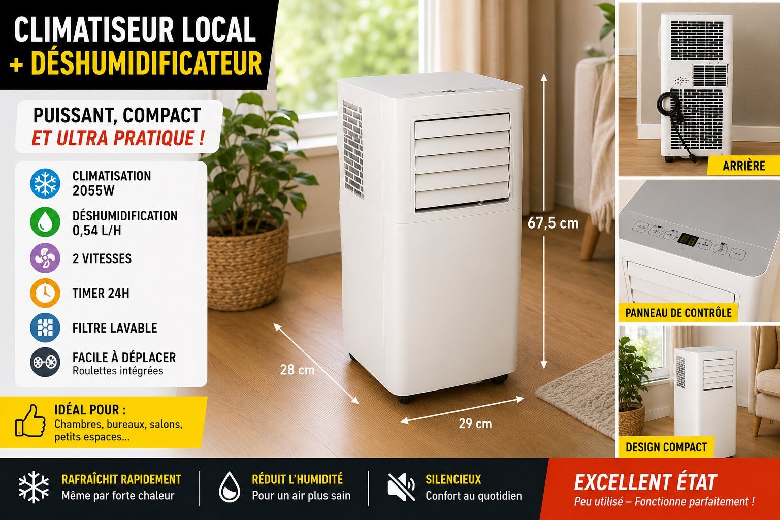 Climatiseur mobile neuf – Encore emballé, Electroménager, Climatiseurs, Neuf, Climatiseur mobile, 2 vitesses, Refroidissement et Déshumidification