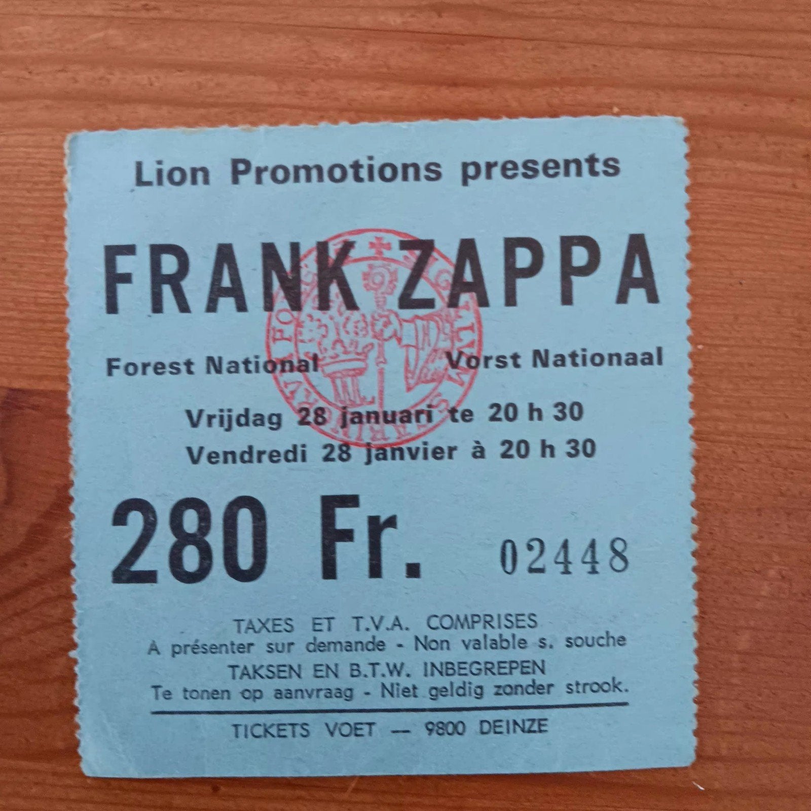 Oude Inkomtickets Frank Zappa, Ophalen of Verzenden