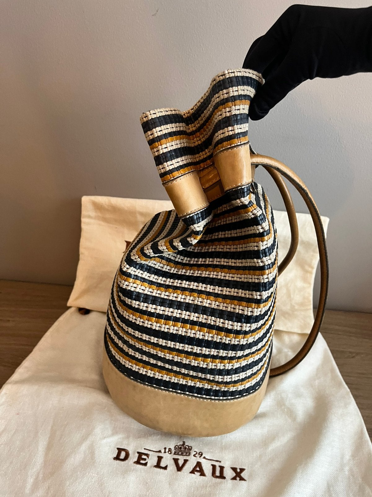 Vintage Delvaux Toile de Cuir bucket bag, Enlèvement ou Envoi, Utilisé, Autres couleurs, Sac à bandoulière