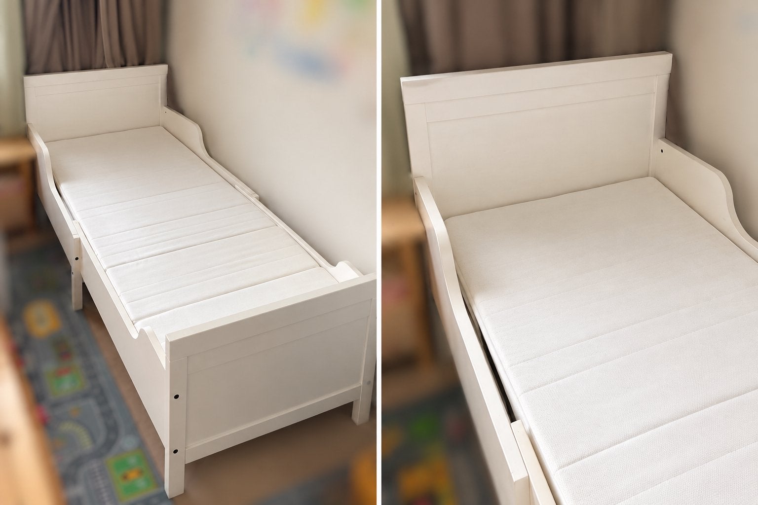 SUNDVIK Meegroeibed + NATTSMYG Foammatras, Kinderen en Baby's, Ophalen, 70 tot 85 cm, Zo goed als nieuw, Matras