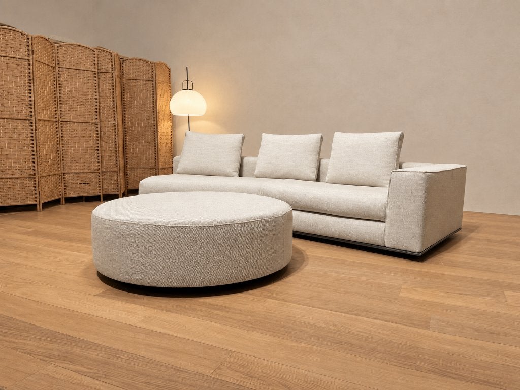 NIEUW Minotti Hamilton Knik + Hocker + GARANTIE | NP €22.500, 250 tot 300 cm, 125 tot 150 cm, Hoekbank, Nieuw