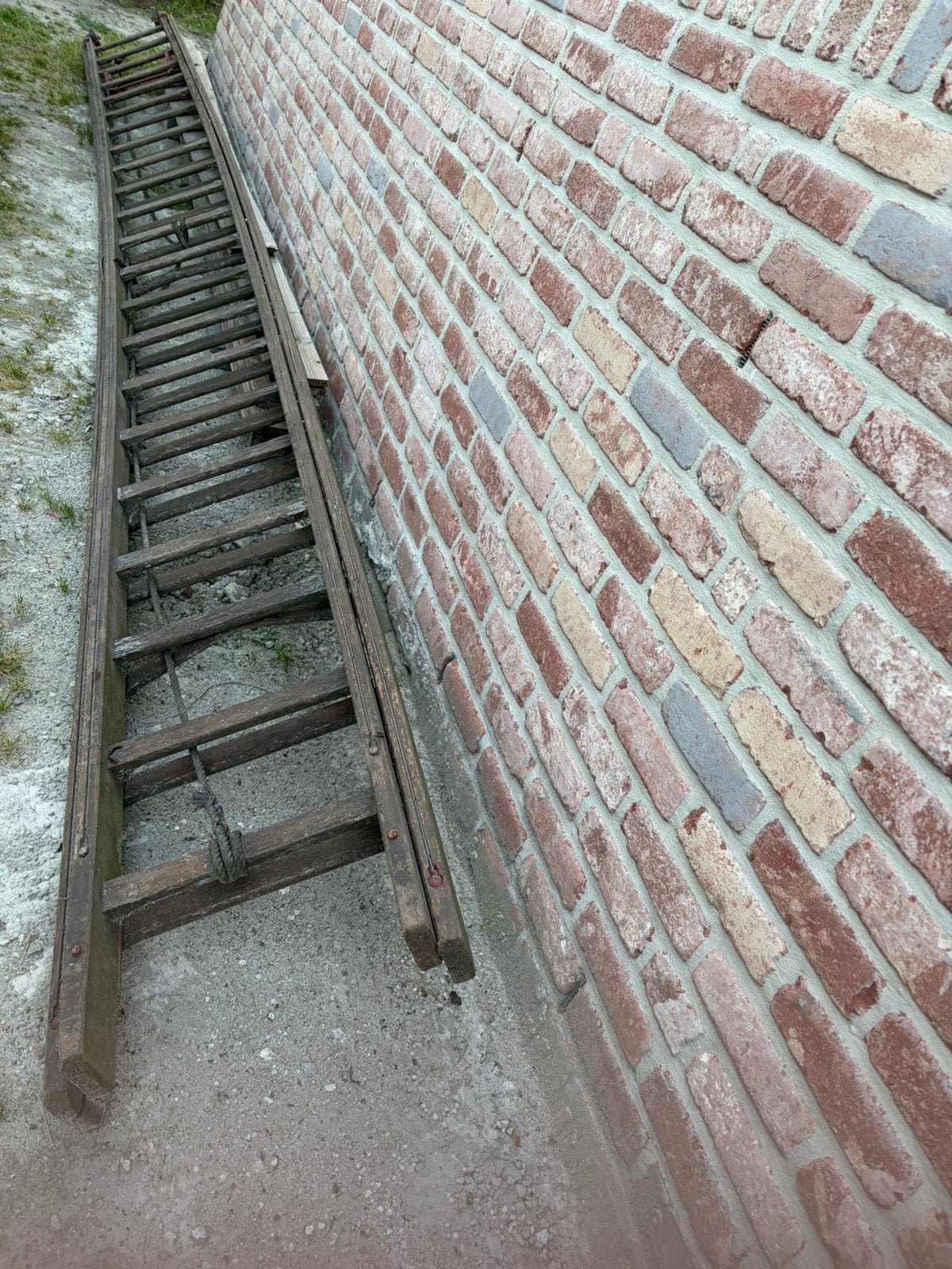 Uitschuifbare houten ladder: 2x 22 treden, Doe-het-zelf en Bouw, Ladders en Trappen, Ophalen, Gebruikt, Ladder, Opvouwbaar of Inschuifbaar