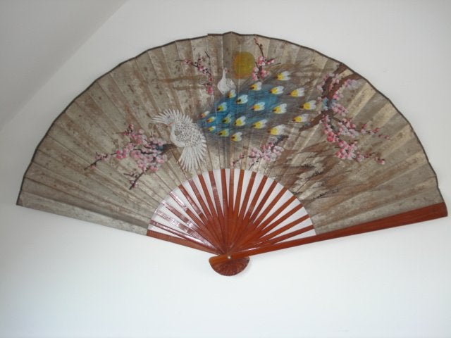 Grote, oosterse, decoratieve, houten waaier, Huis en Inrichting, Oosters, Zilver, Verzenden, Hout