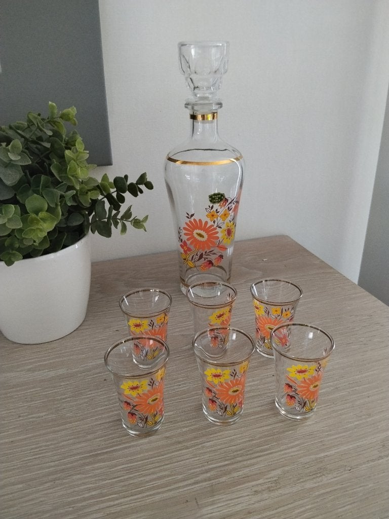 vintage retro jaren '70 kan +6 likeur glaasjes Made in Italy, Antiek en Kunst, Antiek | Glaswerk en Kristal, Ophalen of Verzenden