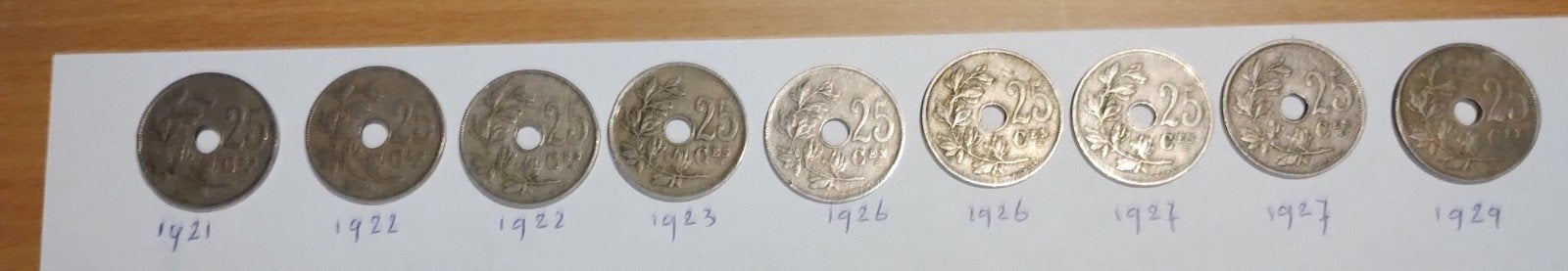 Gamme complète de 25 centimes belges, Envoi, Monnaie en vrac