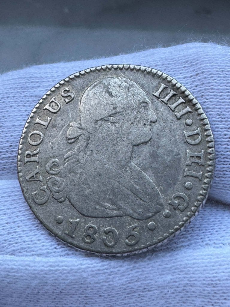 Spanje - 2 Reales 1805 (Karel IIII, zeldzaam), Ophalen of Verzenden, Overige landen, Losse munt, Zilver