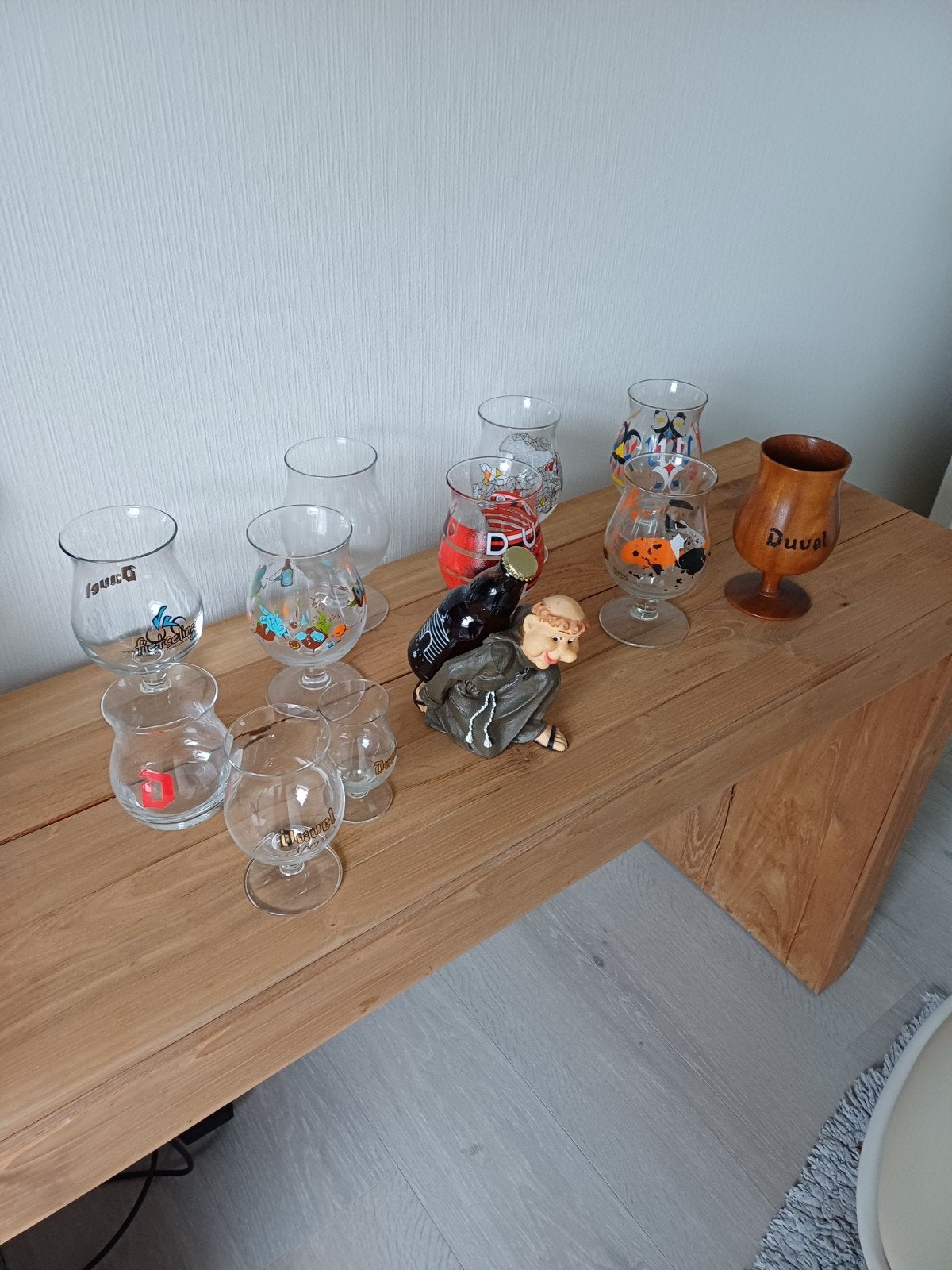 Duvel glazen en paterke met vol flesje duvel op de rug, Verzamelen, Ophalen