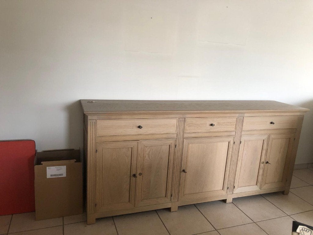 Dressoir / lage eiken kast, Huis en Inrichting, Ophalen, Met lade(s), Zo goed als nieuw, 200 cm of meer