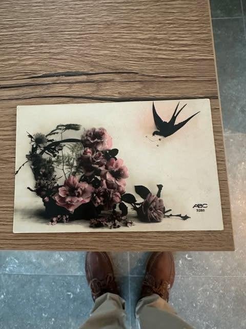 postkaart carte postale vogel bloemen, Verzamelen, Ophalen of Verzenden, Gelopen