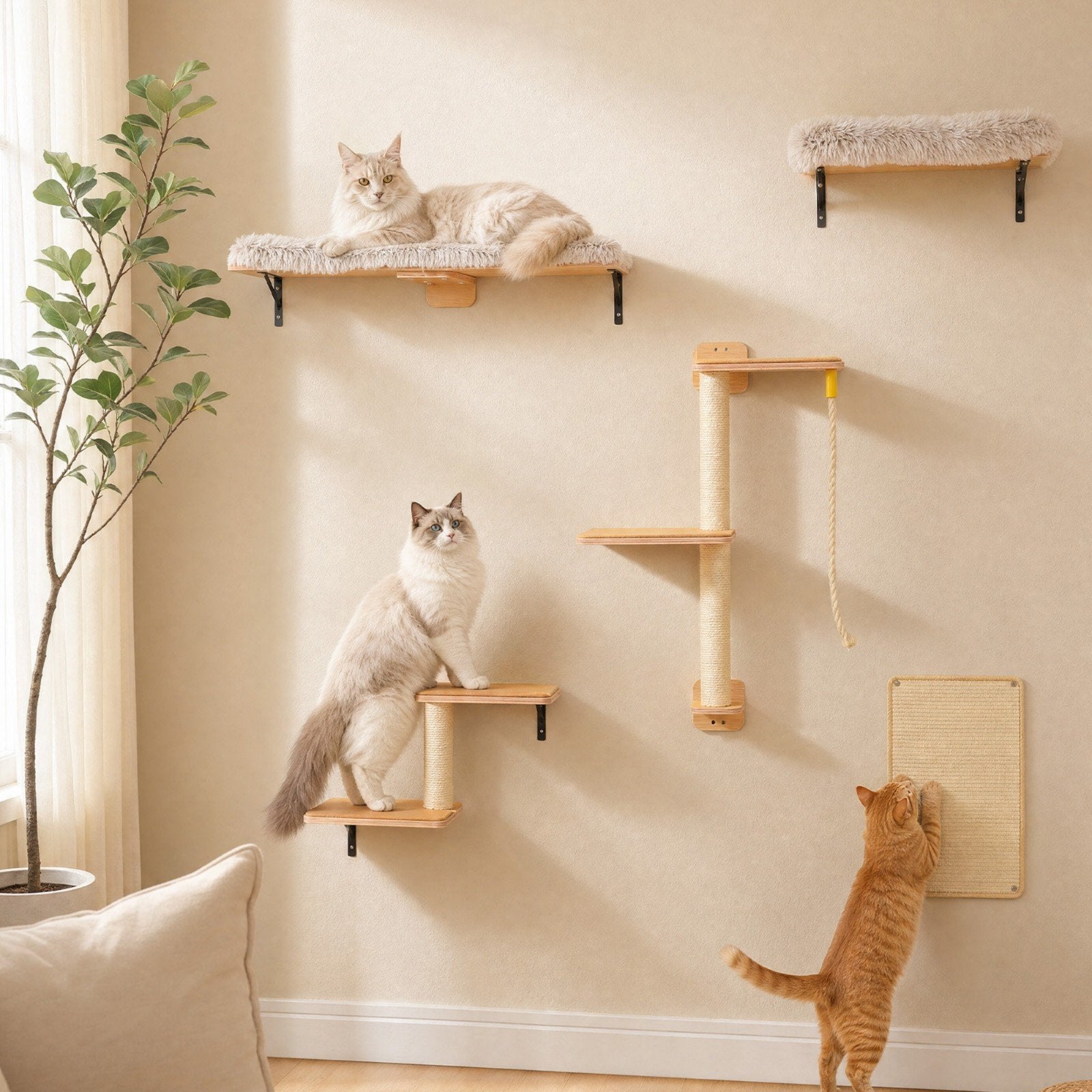 5-in-1 Luxe Kattenwand Set – Wandkrabpaal met Ligplanken, Enlèvement ou Envoi