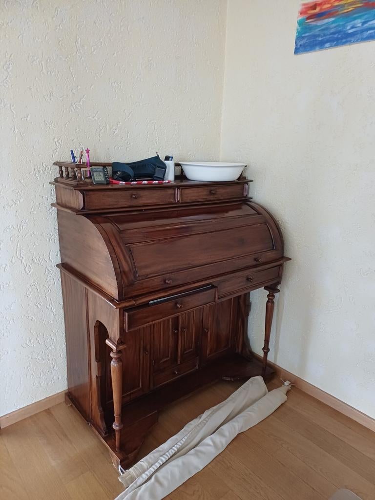 Antieke bureau / secretaire met rolluik en schuiven, Antiek en Kunst, Ophalen